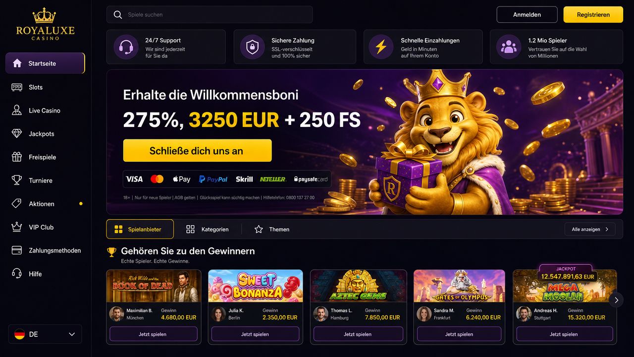 Screenshot der Zoome Casino Website