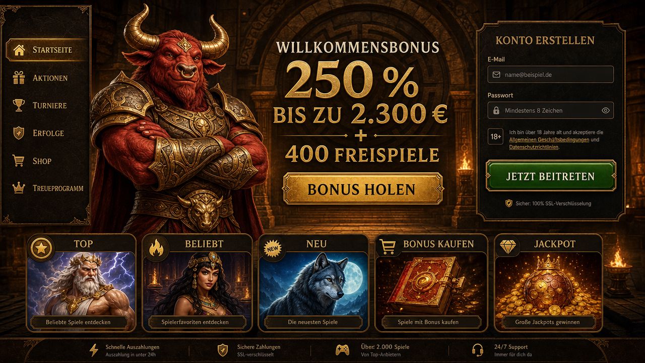 Mino Casino Online Casino Oberfläche mit Spielkategorien und Navigation